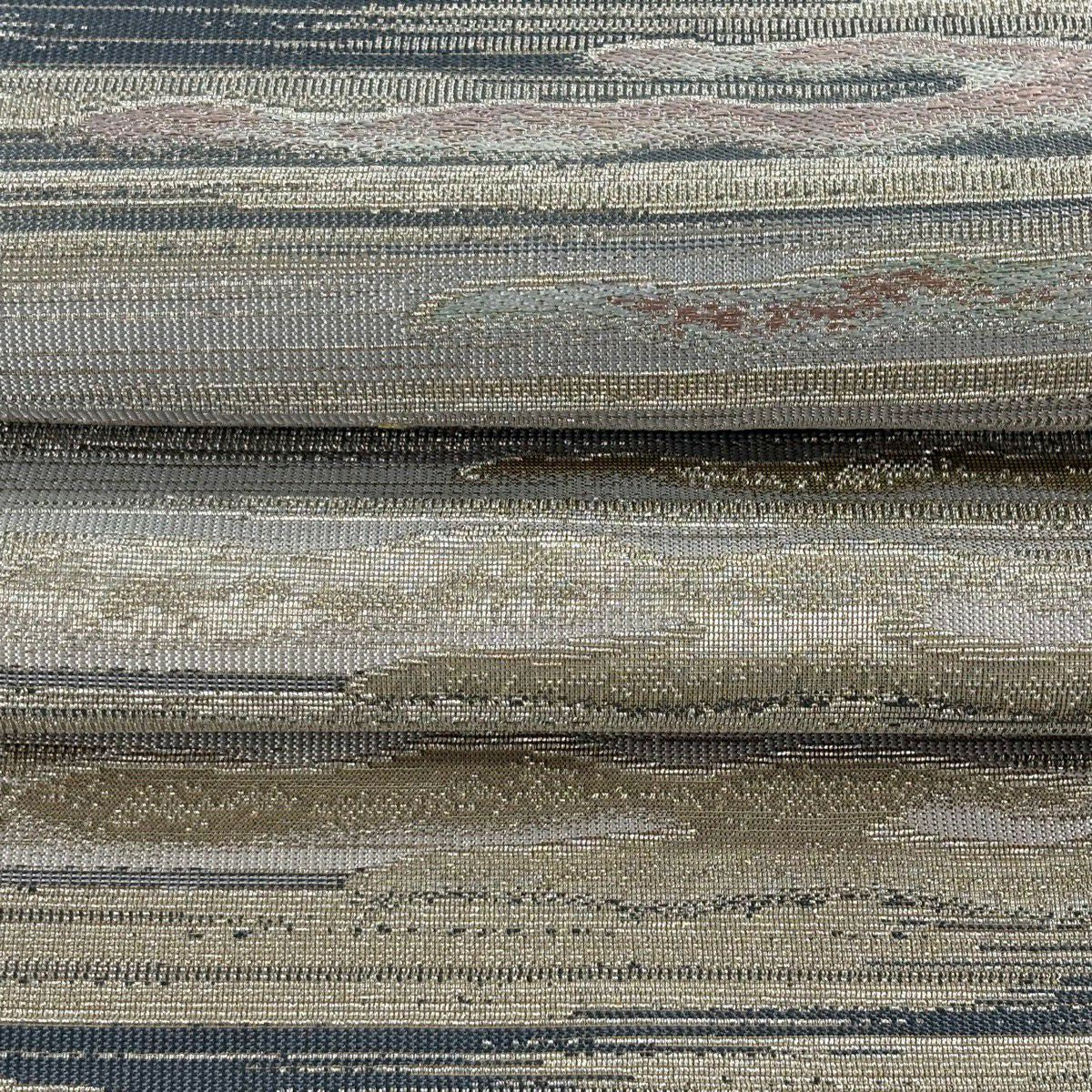 【美品】 袋帶 逸品級 霞 段紋 銀線 青灰色 全通 純蠶絲