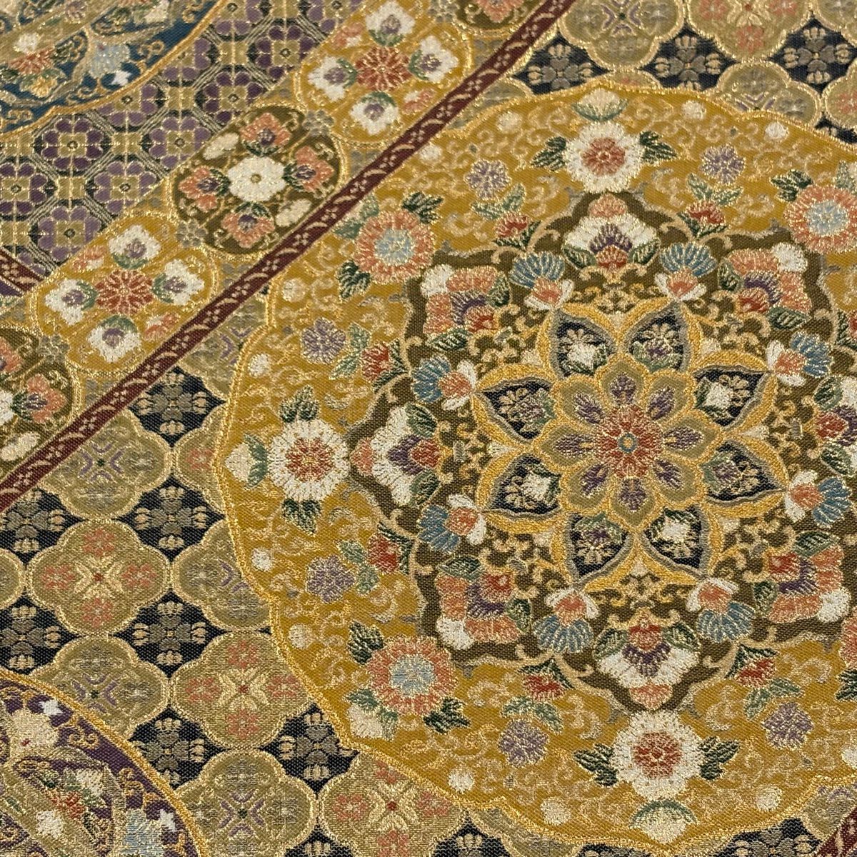 【美品】 袋帶 逸品級 壹千八百精細織 華紋 金絲 金金箔 黃土 深色 純蠶絲