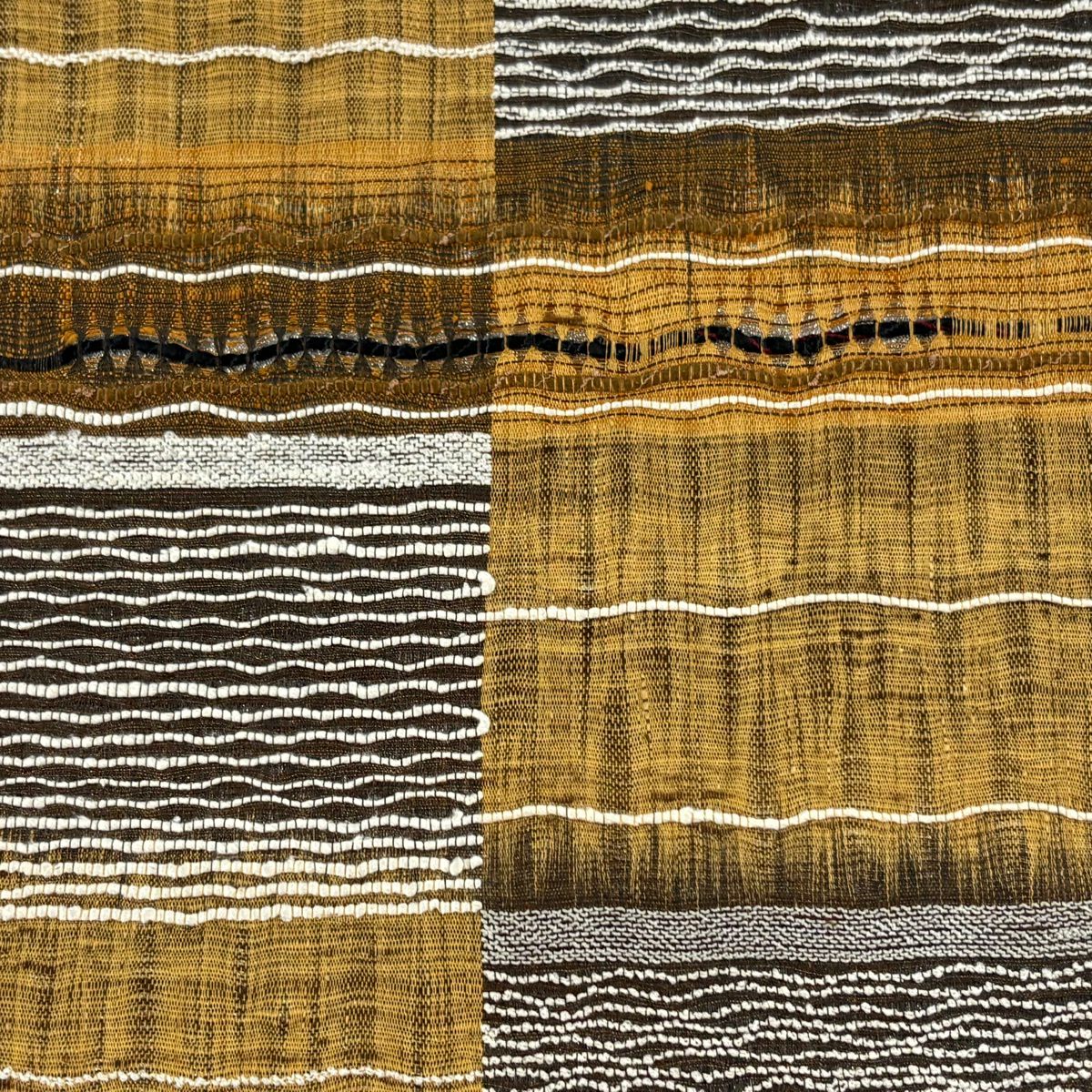 【美品】 袋帶 逸品級 渡文 附有落款 附有證書 斜條紋 金絲 山吹茶 紋樣 純蠶絲