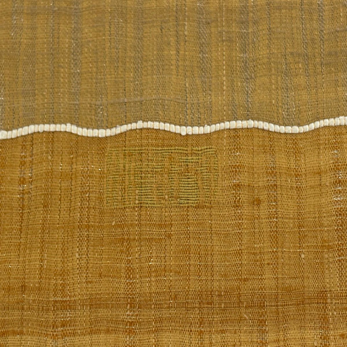【美品】 袋帶 逸品級 渡文 附有落款 附有證書 斜條紋 金絲 山吹茶 紋樣 純蠶絲