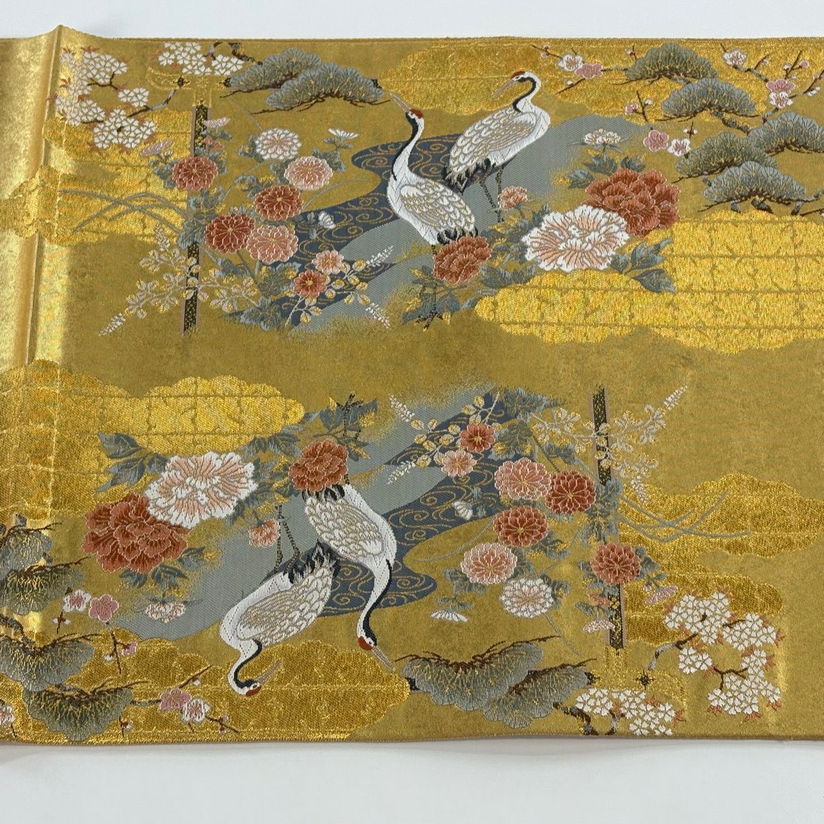 【美品】 袋帶 逸品級 長嶋成織物 落款あり 瀞金錦 關西裁縫 桃山孔雀絢爛紋 本金金箔 金絲 金色 大鼓柄 純蠶絲