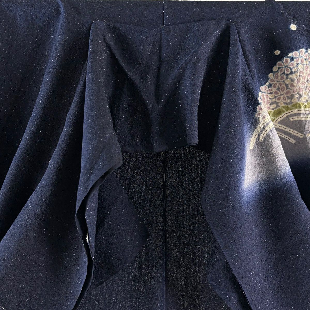 【美品】訪問服 身長174cm 袖長73cm 未仕立 雜花風景 霞 銀通し 絞染 深藍 純蠶絲 逸品級