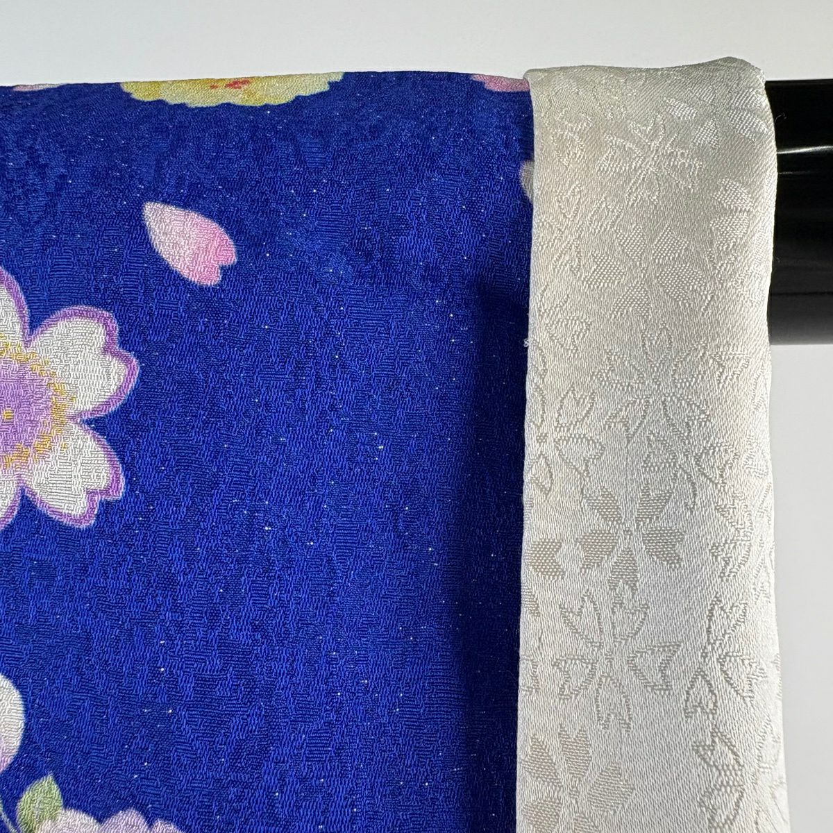 振袖禮服 身長160cm 袖長67.5cm L 雙層 花束 櫻花 金銀彩 染分 青紫 純蠶絲 逸品級
