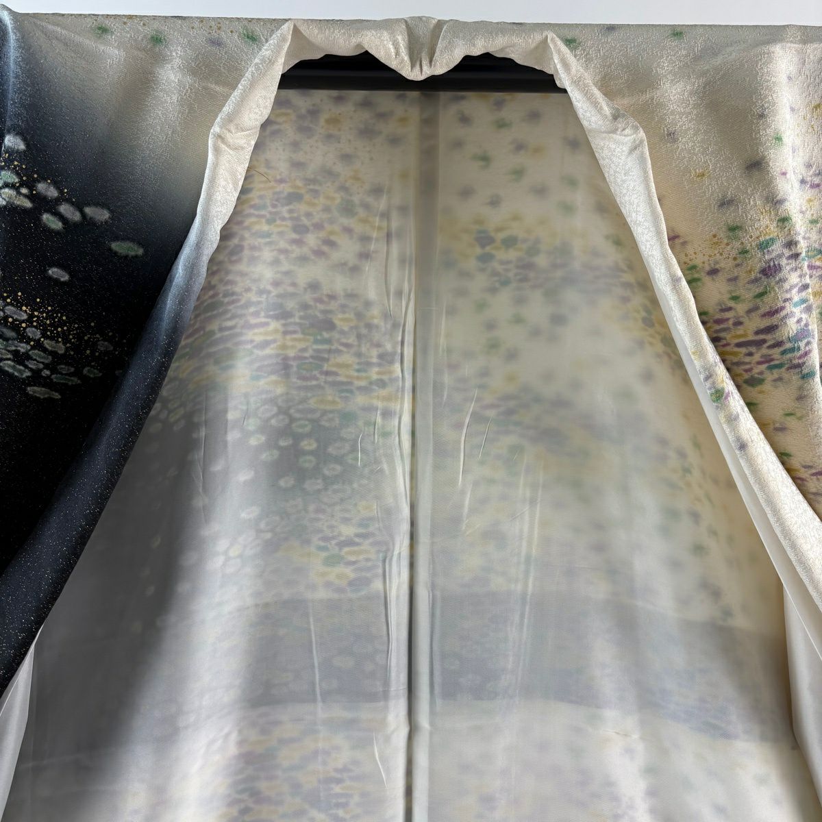 訪問服 身長165.5cm 袖長66.5cm M 雙層 霞 幾何學 金銀彩 金通し 奶油色 純蠶絲 逸品級