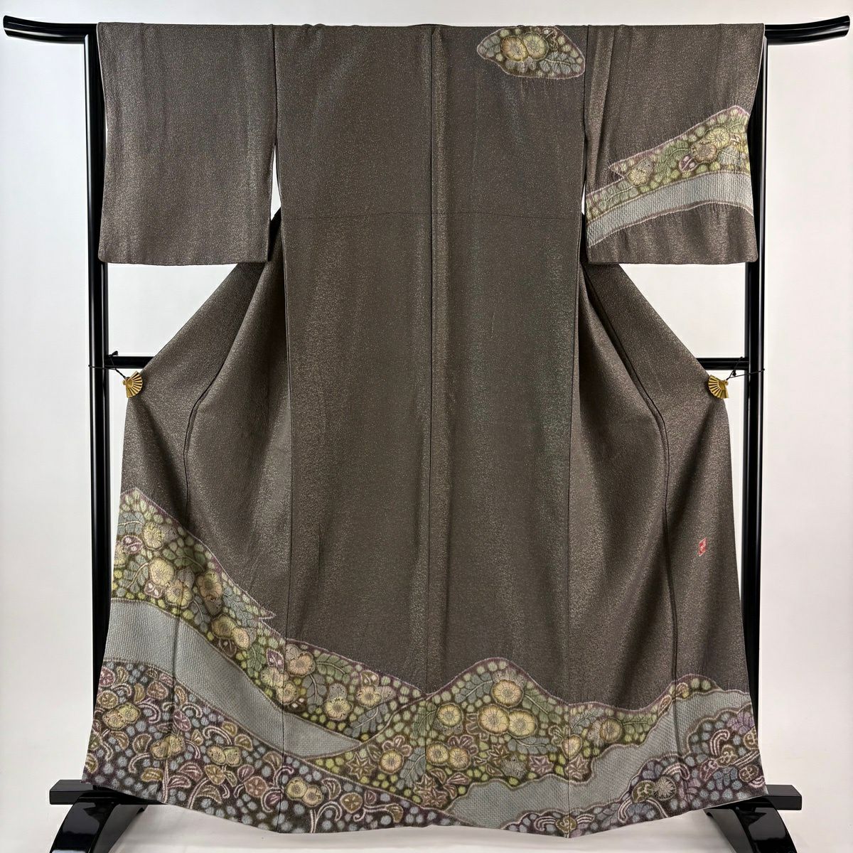 【美品】訪問服 身長162cm 袖長65.5cm M 雙層 樋熊哲也 落款あり 辻花染 金通し 漸層 灰茶 純蠶絲 逸品級