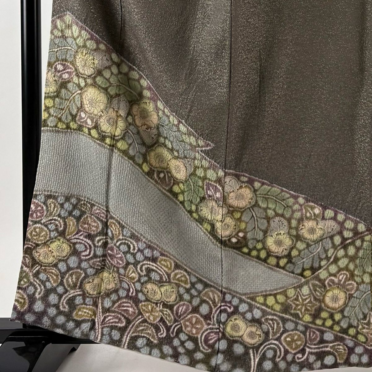【美品】訪問服 身長162cm 袖長65.5cm M 雙層 樋熊哲也 落款あり 辻花染 金通し 漸層 灰茶 純蠶絲 逸品級