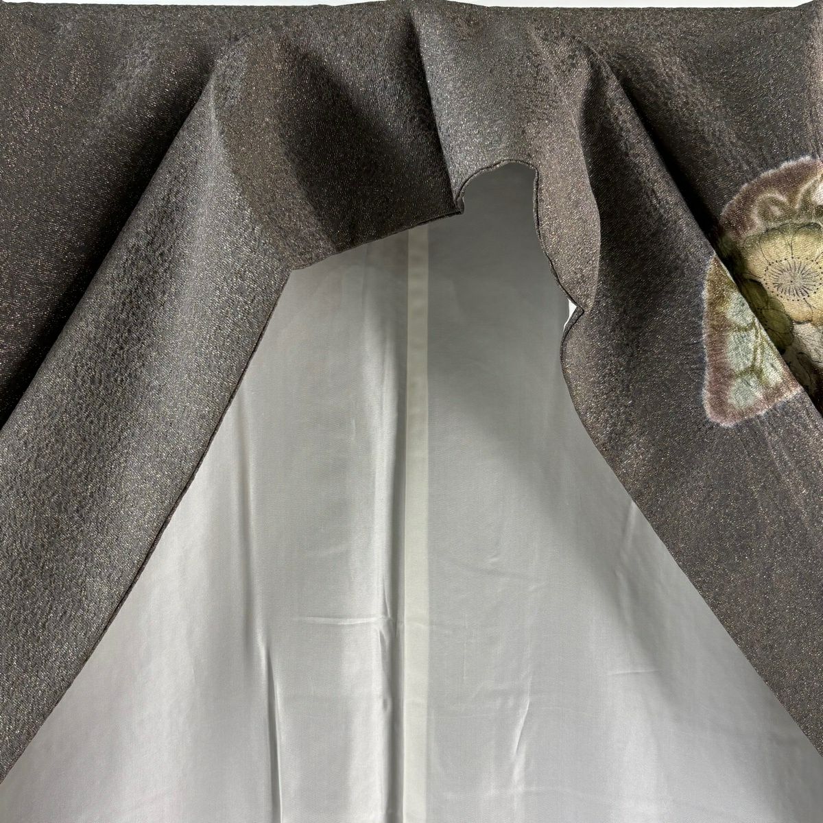 【美品】訪問服 身長162cm 袖長65.5cm M 雙層 樋熊哲也 落款あり 辻花染 金通し 漸層 灰茶 純蠶絲 逸品級
