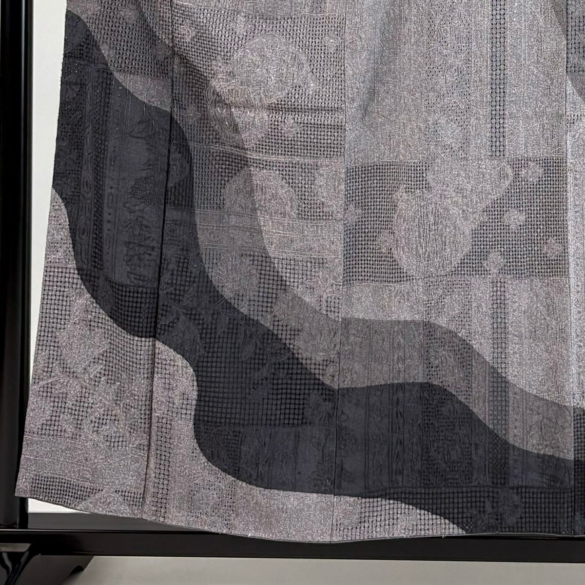 【美品】訪問服 身長157cm 袖長62.5cm S 雙層 ますいわ屋 草花紋紋 霞刺繡 染分 灰紫 純蠶絲 逸品級