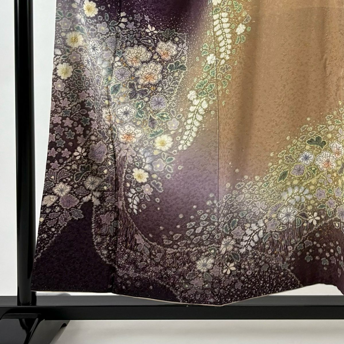 【美品】訪問服 身長156cm 袖長66cm M 雙層 吉乃一廉 落款あり 辻花染 銀通 金銀彩 紫 純蠶絲 逸品級