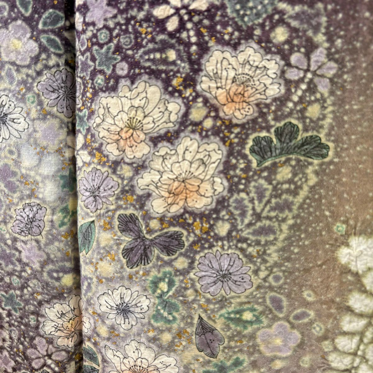 【美品】訪問服 身長156cm 袖長66cm M 雙層 吉乃一廉 落款あり 辻花染 銀通 金銀彩 紫 純蠶絲 逸品級
