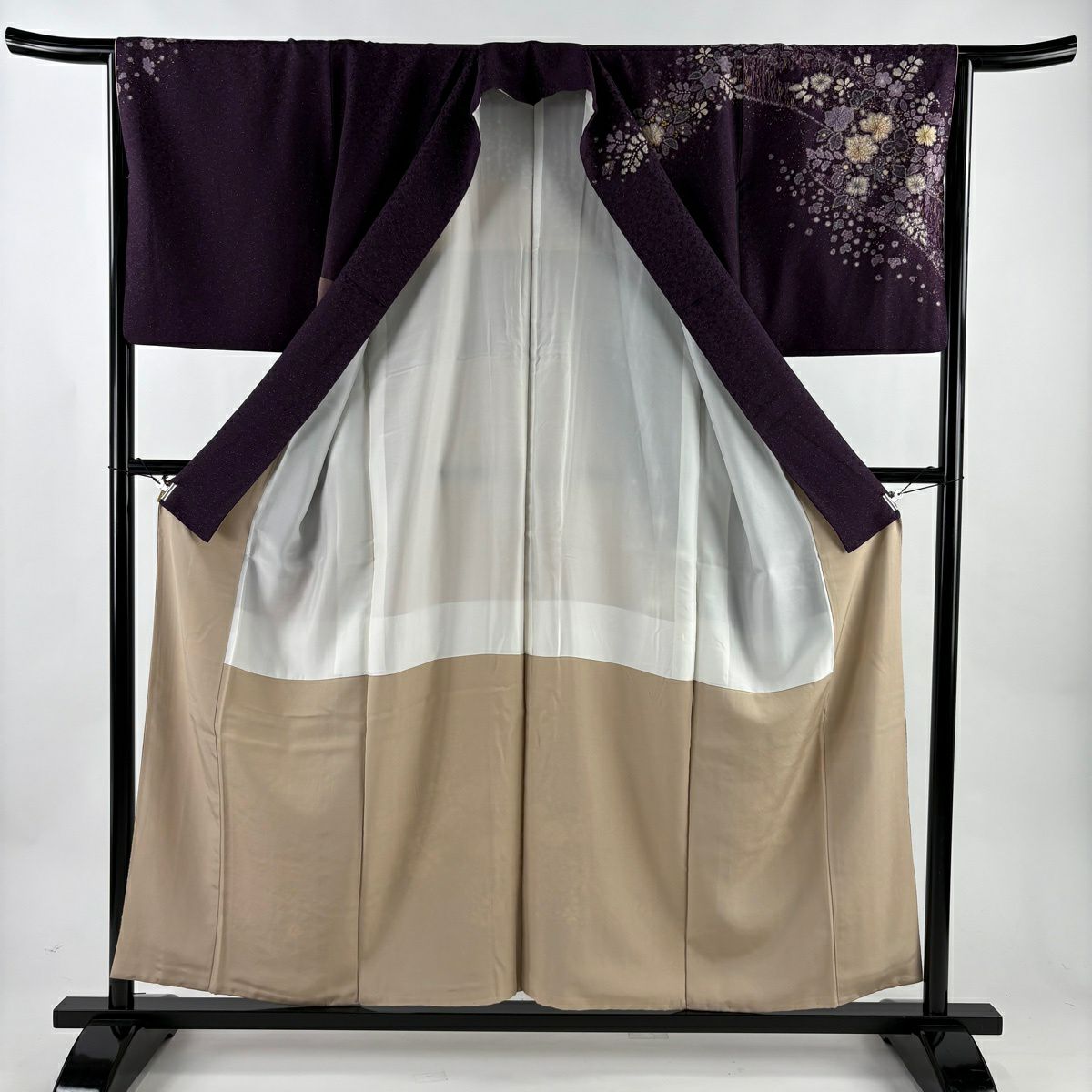 【美品】訪問服 身長156cm 袖長66cm M 雙層 吉乃一廉 落款あり 辻花染 銀通 金銀彩 紫 純蠶絲 逸品級