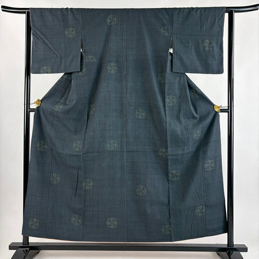 結城織 身長155.5cm 袖長63cm S 雙層 本場結城織 奥順 證書附帶 縱條紋 花 青綠 純蠶絲 逸品級