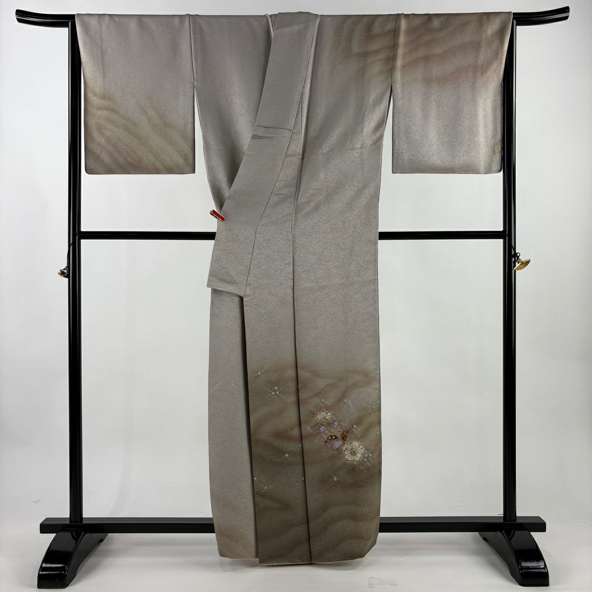 付下 身長160cm 袖長68.5cm L 雙層 久保田一竹子工房 有落款 辻花染 金銀彩 漸層 灰茶 純蠶絲 逸品級