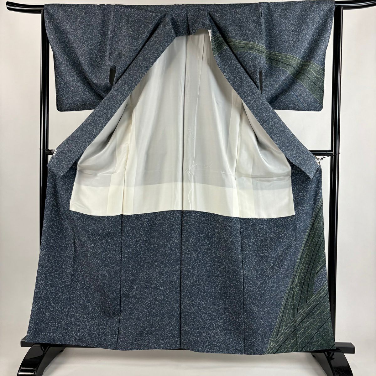 訪問服 身長161.5cm 袖長63.5cm S 雙層 牛首紬織織 地 落款あり 證書あり 幾何學 青灰 純蠶絲 逸品級