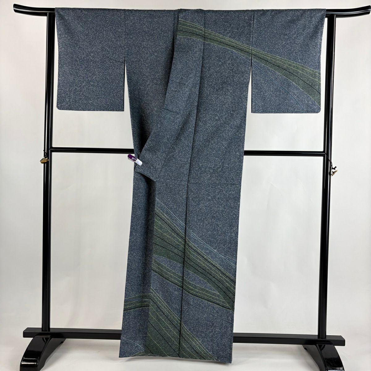 訪問服 身長161.5cm 袖長63.5cm S 雙層 牛首紬織織 地 落款あり 證書あり 幾何學 青灰 純蠶絲 逸品級