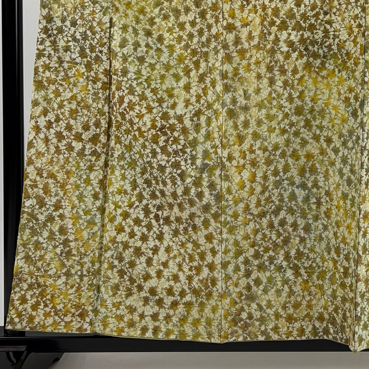 【美品】 小紋 身長159cm 袖長64cm M 雙層 紬織織 幾何學 絞染 茶綠 純蠶絲 逸品級