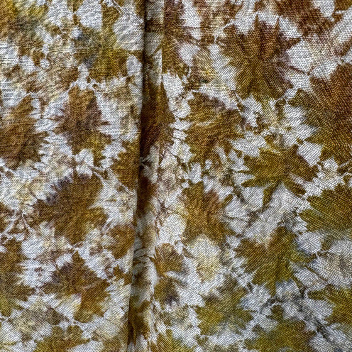 【美品】 小紋 身長159cm 袖長64cm M 雙層 紬織織 幾何學 絞染 茶綠 純蠶絲 逸品級