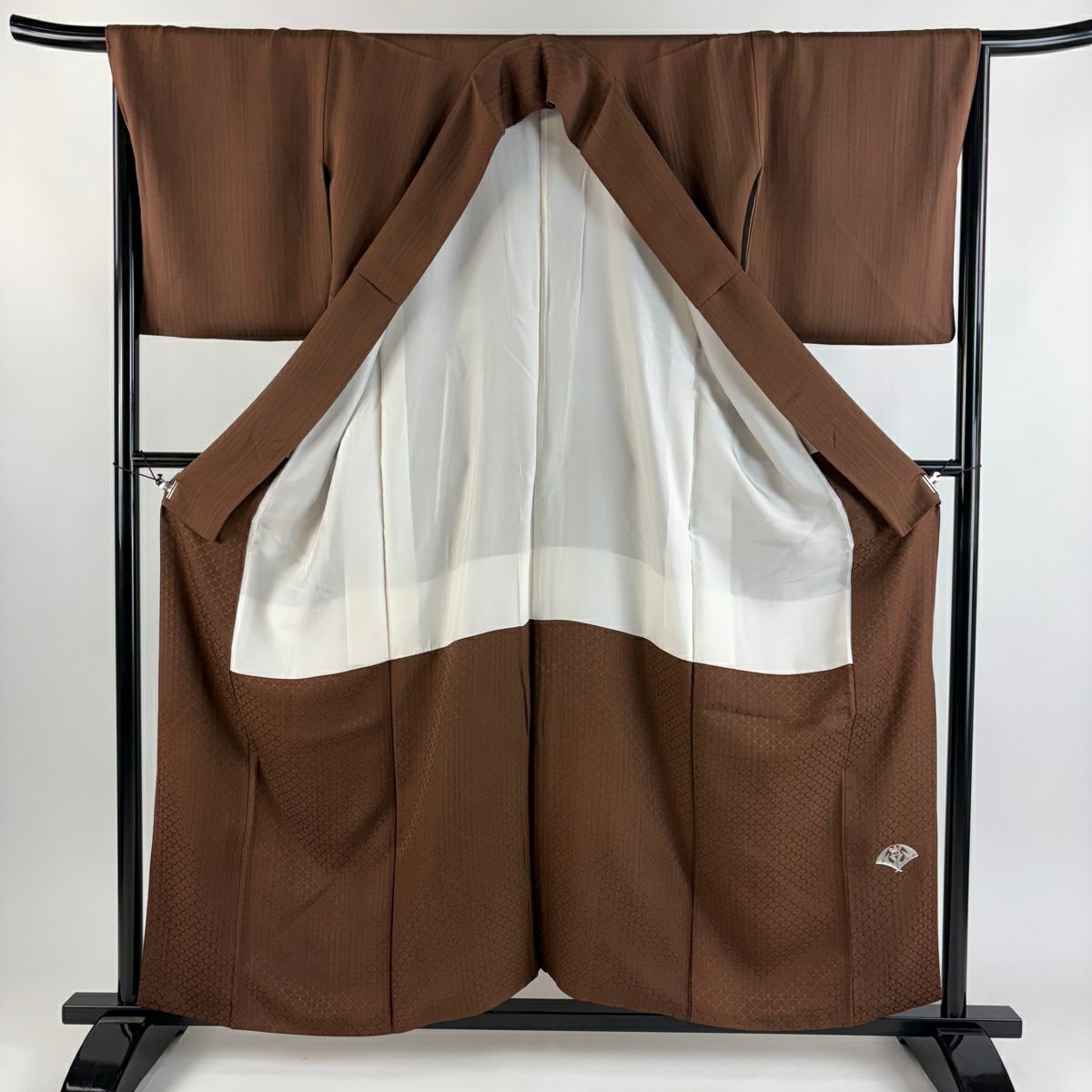 付下 身長157cm 袖長66.5cm M 雙層 藤林德扇子 落款 葡萄 霞 金銀彩 漸層 茶 純蠶絲 逸品級
