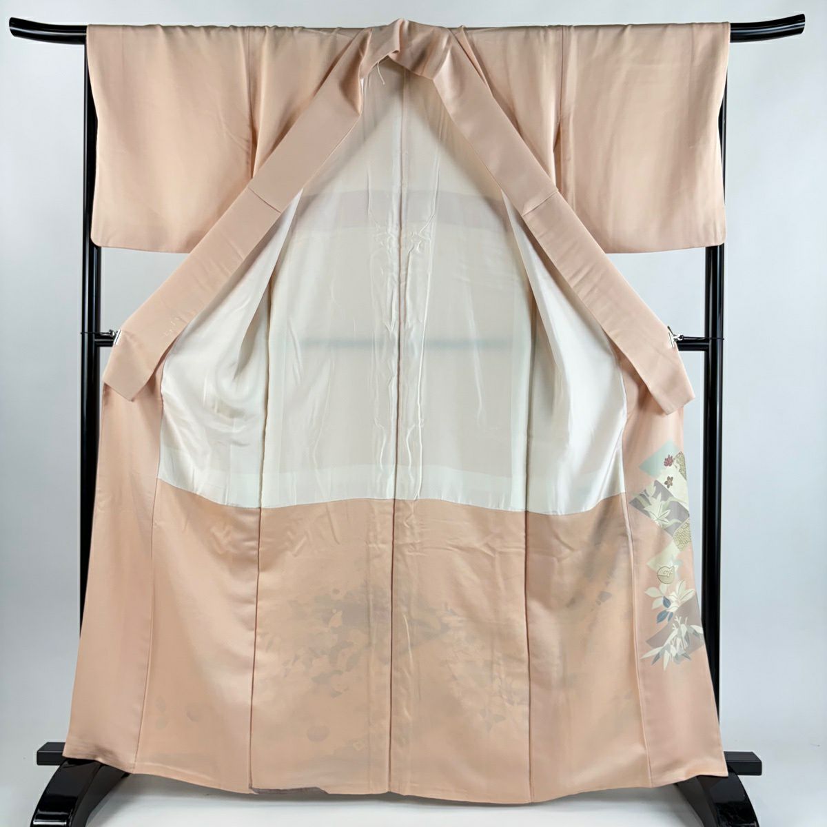 色留袖禮服 身長163cm 袖長67cm M 雙層 千總 落款あり 桐 菊花 刺繡 金糸 淡粉色 純蠶絲 逸品級 一つ紋