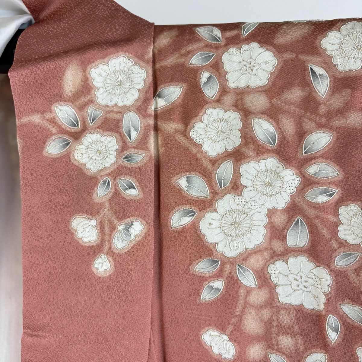 【美品】訪問服 身長165.5cm 袖長67cm M 雙層 落款あり 辻花染圖案 刺繡 染分 粉米色 純蠶絲 逸品級