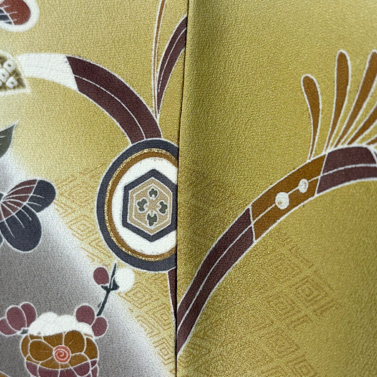訪問服 身長155cm 袖長62.5cm S 雙層 滝泰 有落款 雪輪 草花紋 金線 金銀彩 青灰 純蠶絲 逸品級