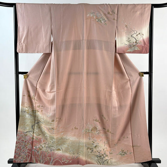 訪問服 身長160cm 袖長64.5cm M 雙層 舟 笹 金彩裝飾 漸層 粉紅 純蠶絲 優品級
