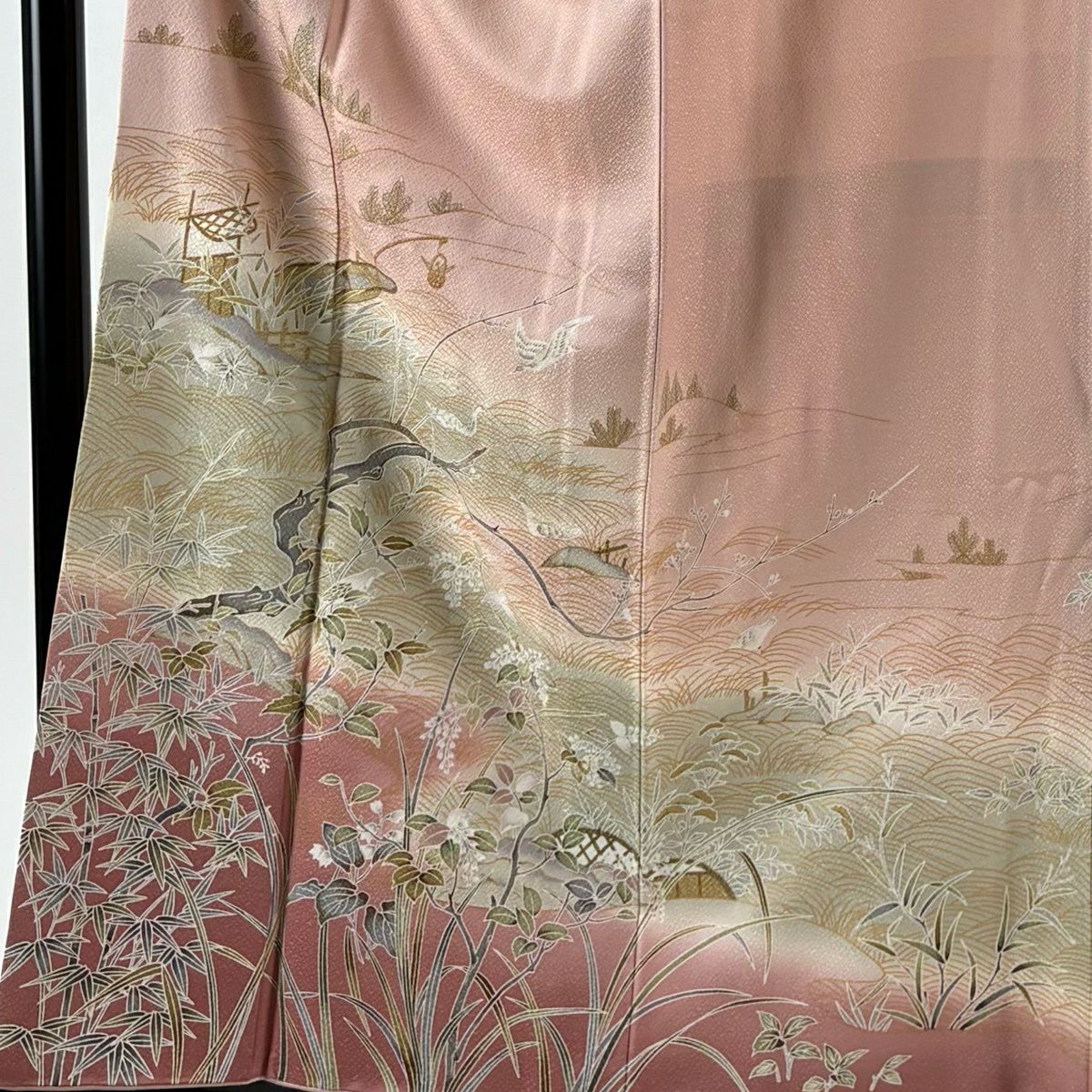 訪問服 身長160cm 袖長64.5cm M 雙層 舟 笹 金彩裝飾 漸層 粉紅 純蠶絲 優品級