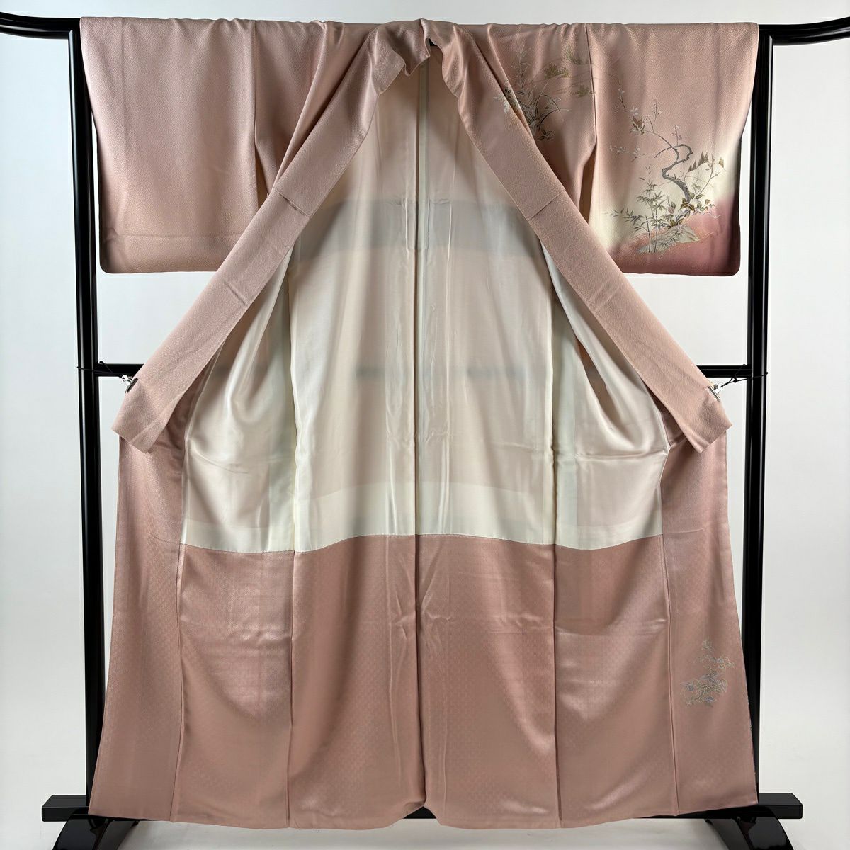 訪問服 身長160cm 袖長64.5cm M 雙層 舟 笹 金彩裝飾 漸層 粉紅 純蠶絲 優品級