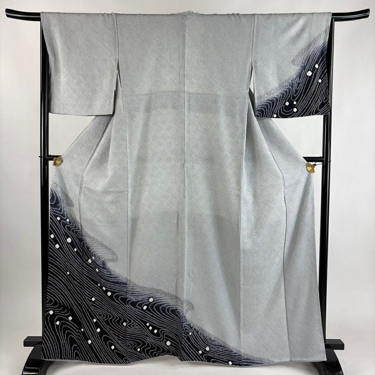付下 身長163.5cm 袖長67cm M 雙層 波頭 總絞染 青灰 純蠶絲 秀品級