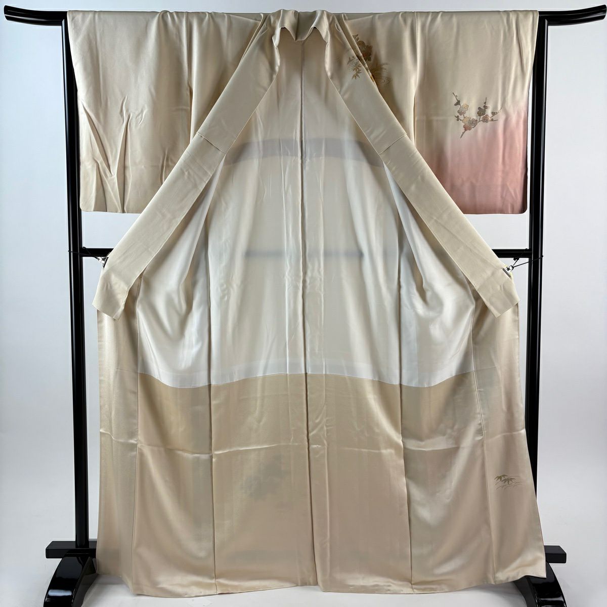 【美品】訪問服 身長167cm 袖長65cm M 雙層 花車 流水 金銀彩 漸層 奶油色 純蠶絲 優品級
