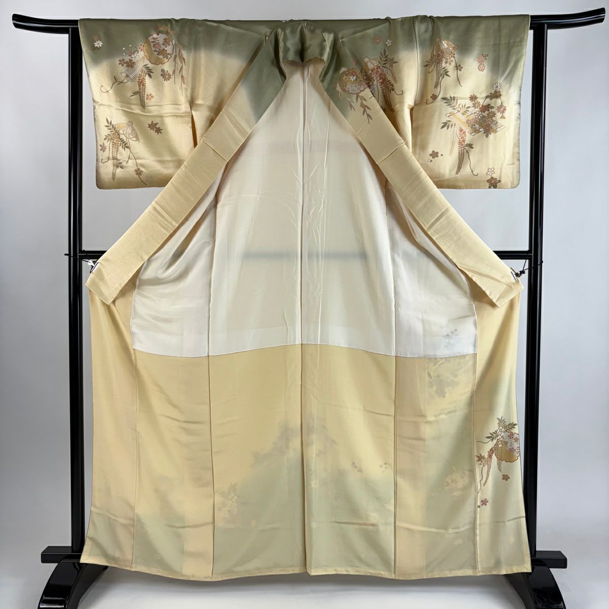 訪問服 身長163cm 袖長63cm S 雙層 雪輪 草花紋 金糸 漸層 淡橙色 純蠶絲 優品級