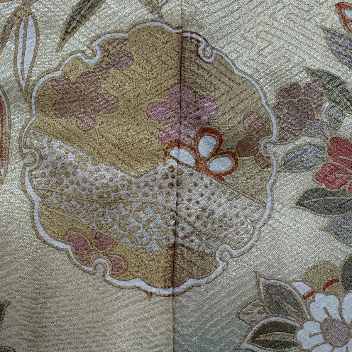 訪問服 身長163cm 袖長63cm S 雙層 雪輪 草花紋 金糸 漸層 淡橙色 純蠶絲 優品級