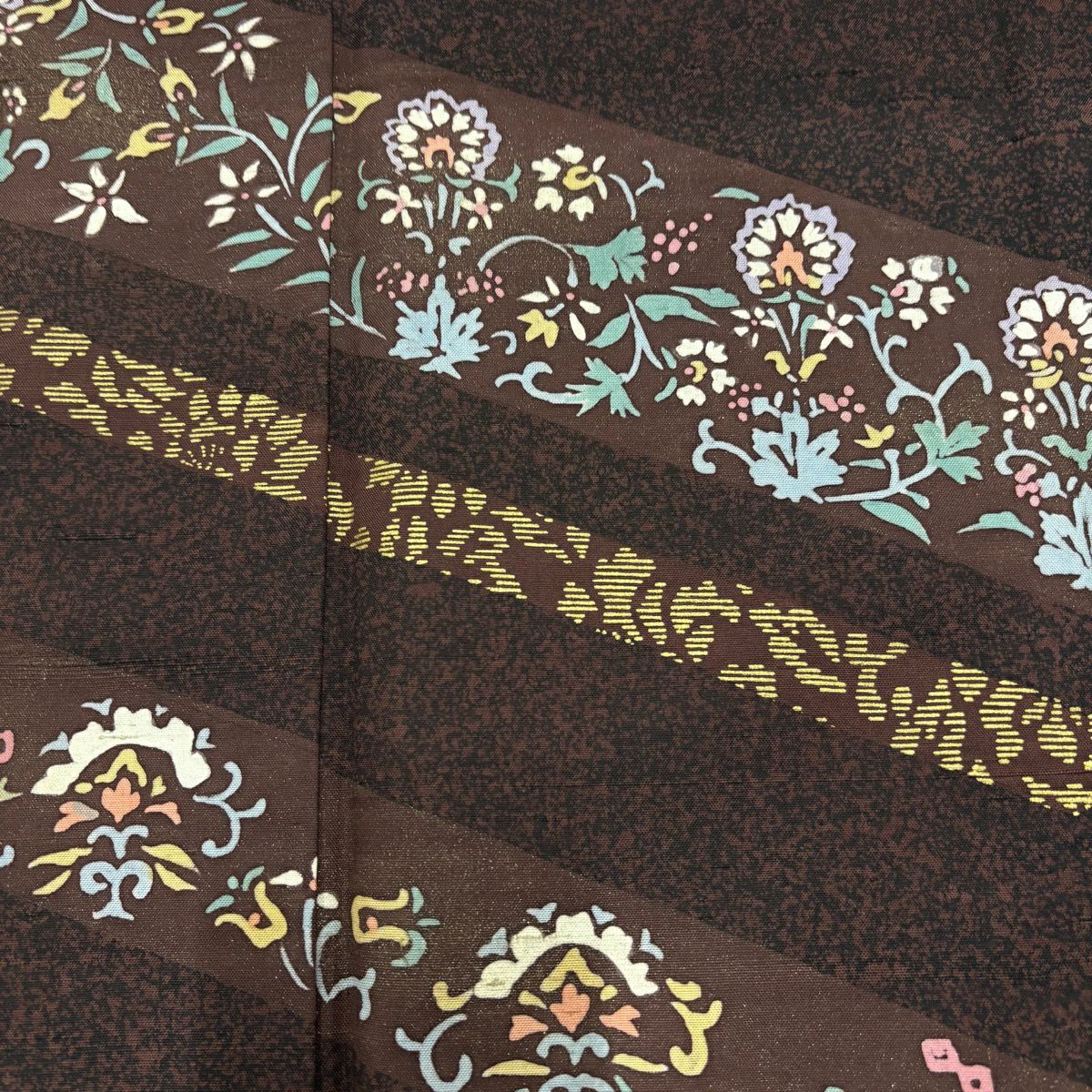 【美品】 付下 身長158.5cm 袖長63cm S 雙層 紬織織 草花紋紋 金彩裝飾 茶紫 純蠶絲 秀品級