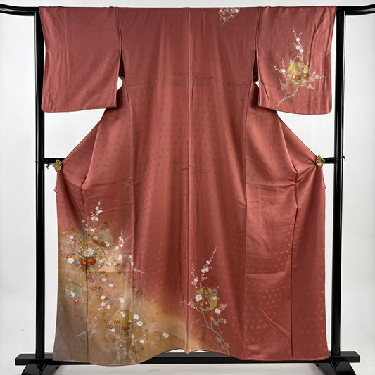 訪問服 身長157.5cm 袖長63cm S 雙層 枝梅花 牡丹 金銀彩 金絲 粉紅 純蠶絲 秀品級