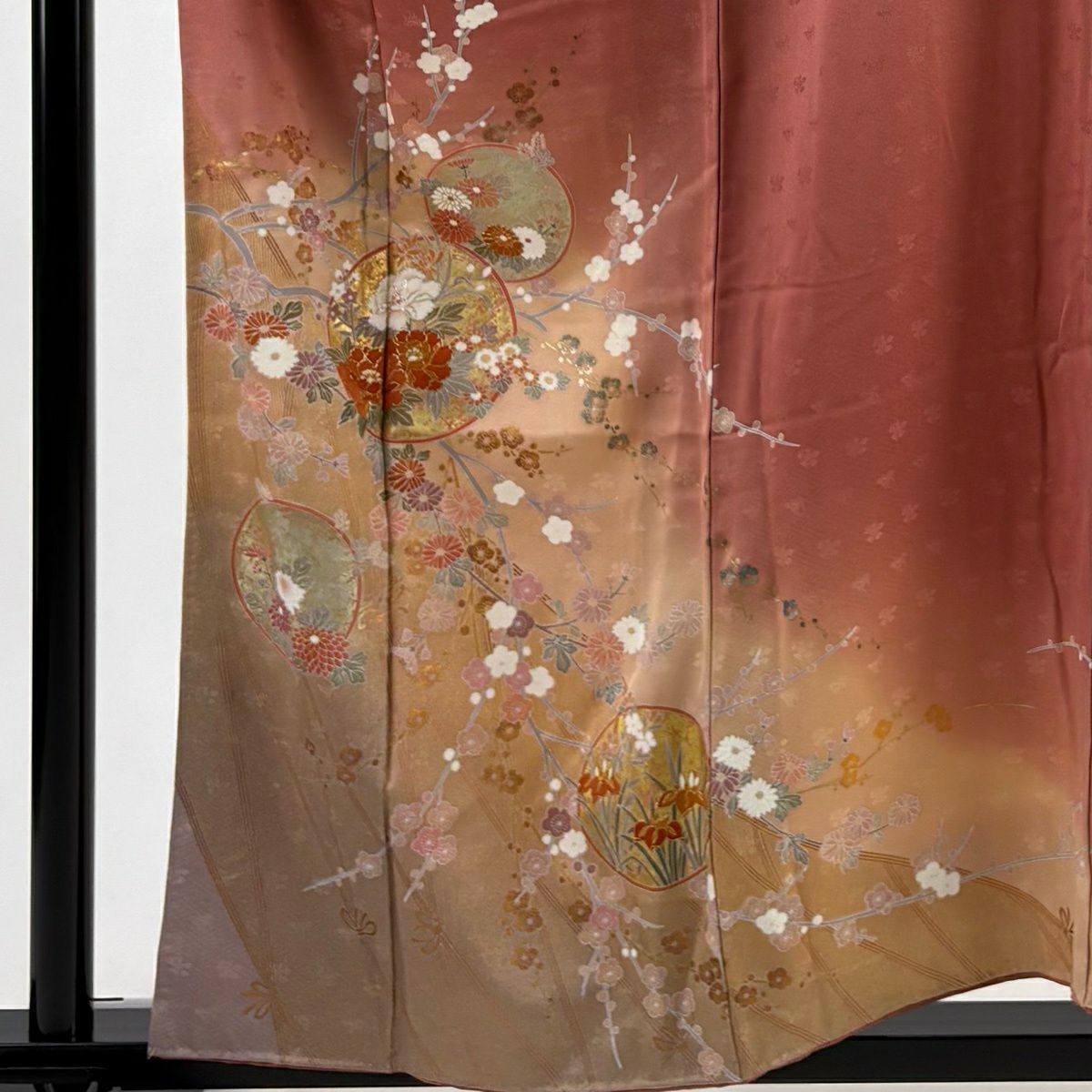 訪問服 身長157.5cm 袖長63cm S 雙層 枝梅花 牡丹 金銀彩 金絲 粉紅 純蠶絲 秀品級