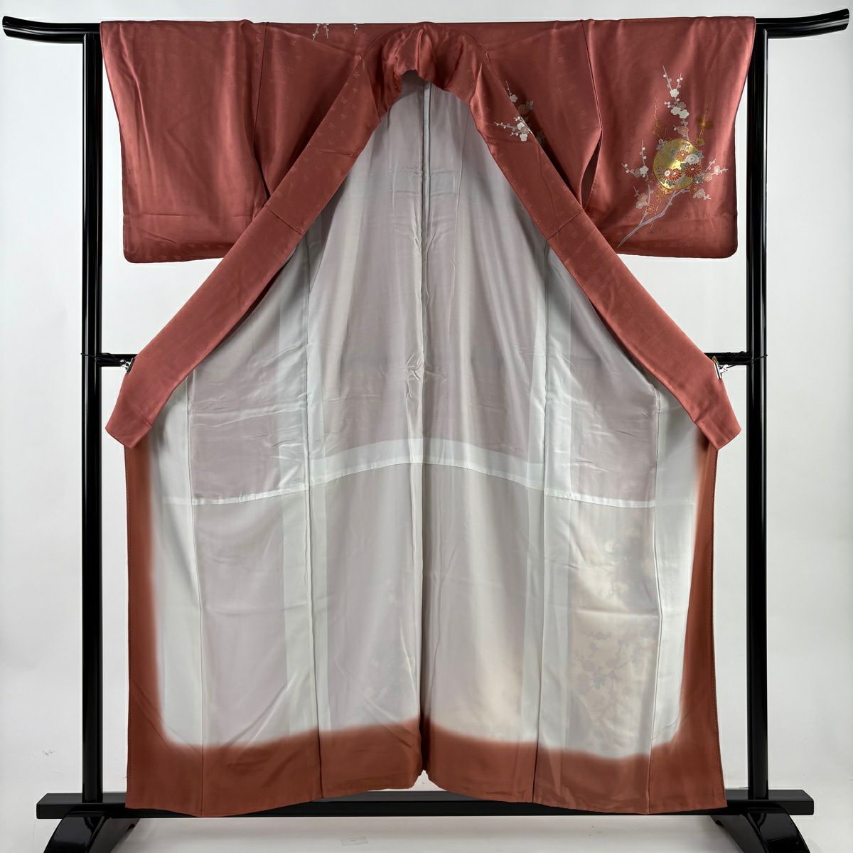訪問服 身長157.5cm 袖長63cm S 雙層 枝梅花 牡丹 金銀彩 金絲 粉紅 純蠶絲 秀品級