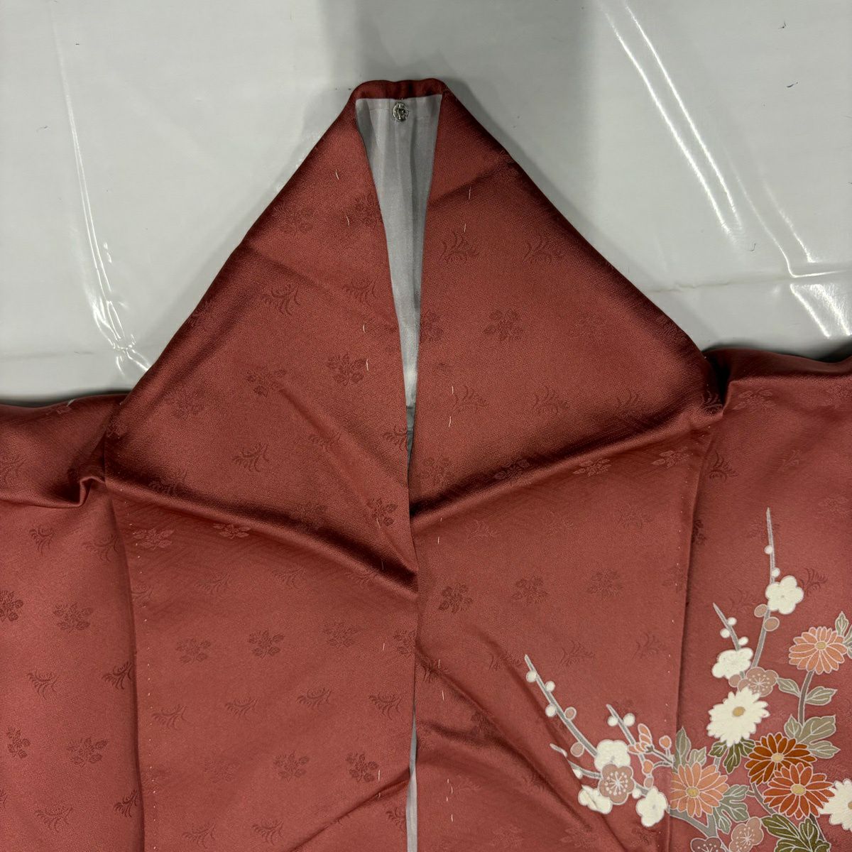 訪問服 身長157.5cm 袖長63cm S 雙層 枝梅花 牡丹 金銀彩 金絲 粉紅 純蠶絲 秀品級