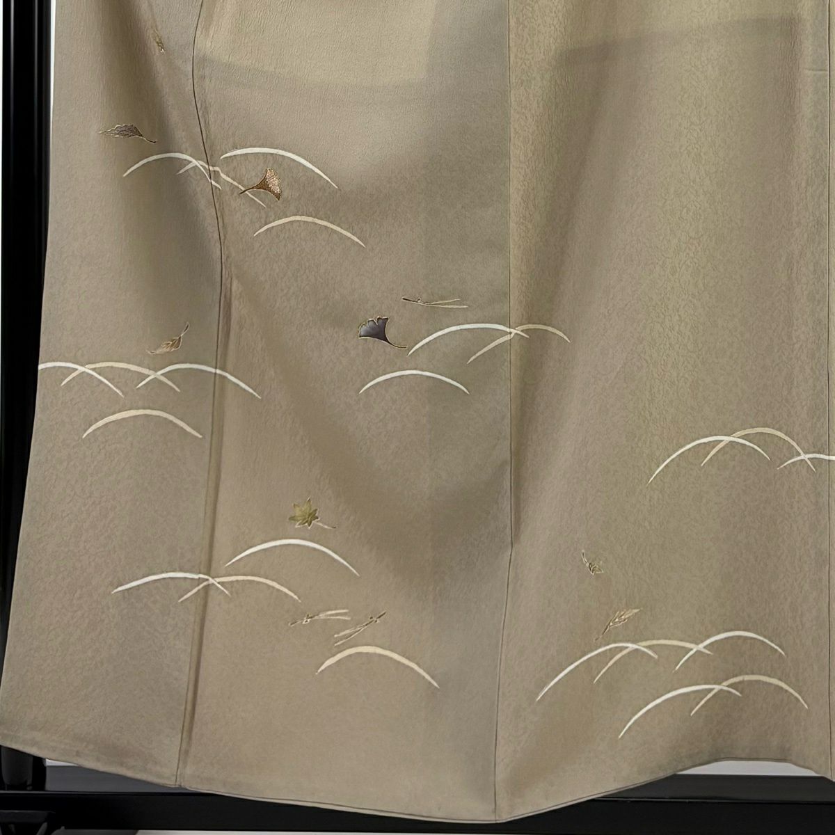 【美品】 付下 身長157.5cm 袖長64cm M 雙層 芝 綠杏 金銀彩 金絲 灰茶 純蠶絲 秀品級 一つ紋