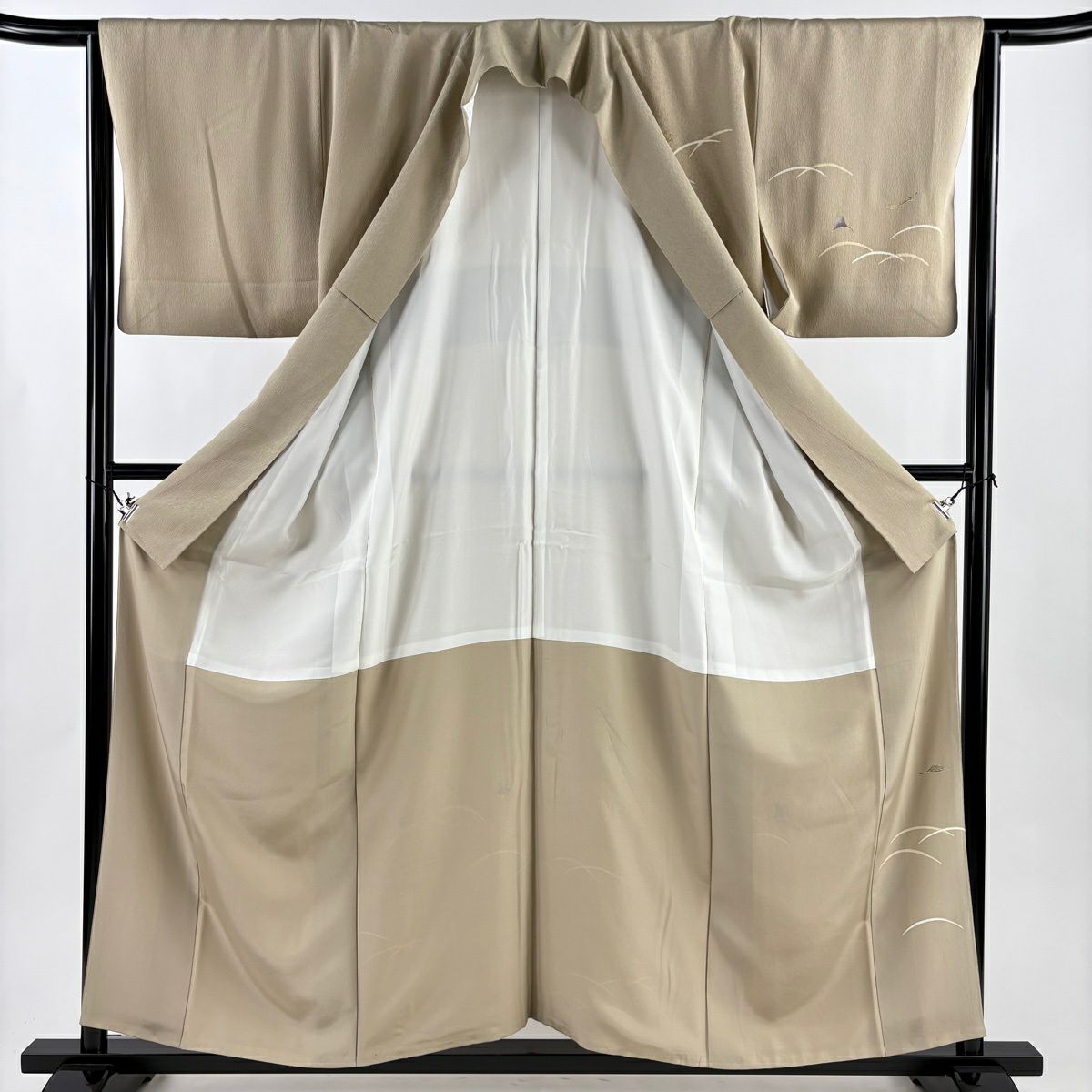 【美品】 付下 身長157.5cm 袖長64cm M 雙層 芝 綠杏 金銀彩 金絲 灰茶 純蠶絲 秀品級 一つ紋