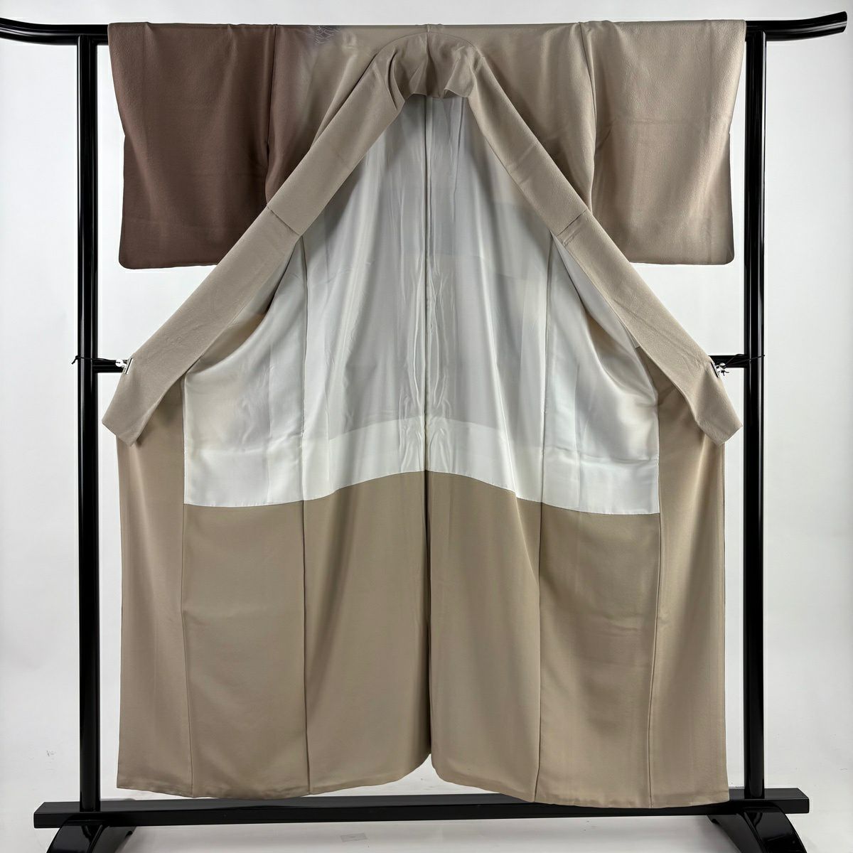 訪問服 身長156.5cm 袖長62.5cm S 雙層 草花紋紋 變化市松樹 金銀彩 米色 純蠶絲 優品級