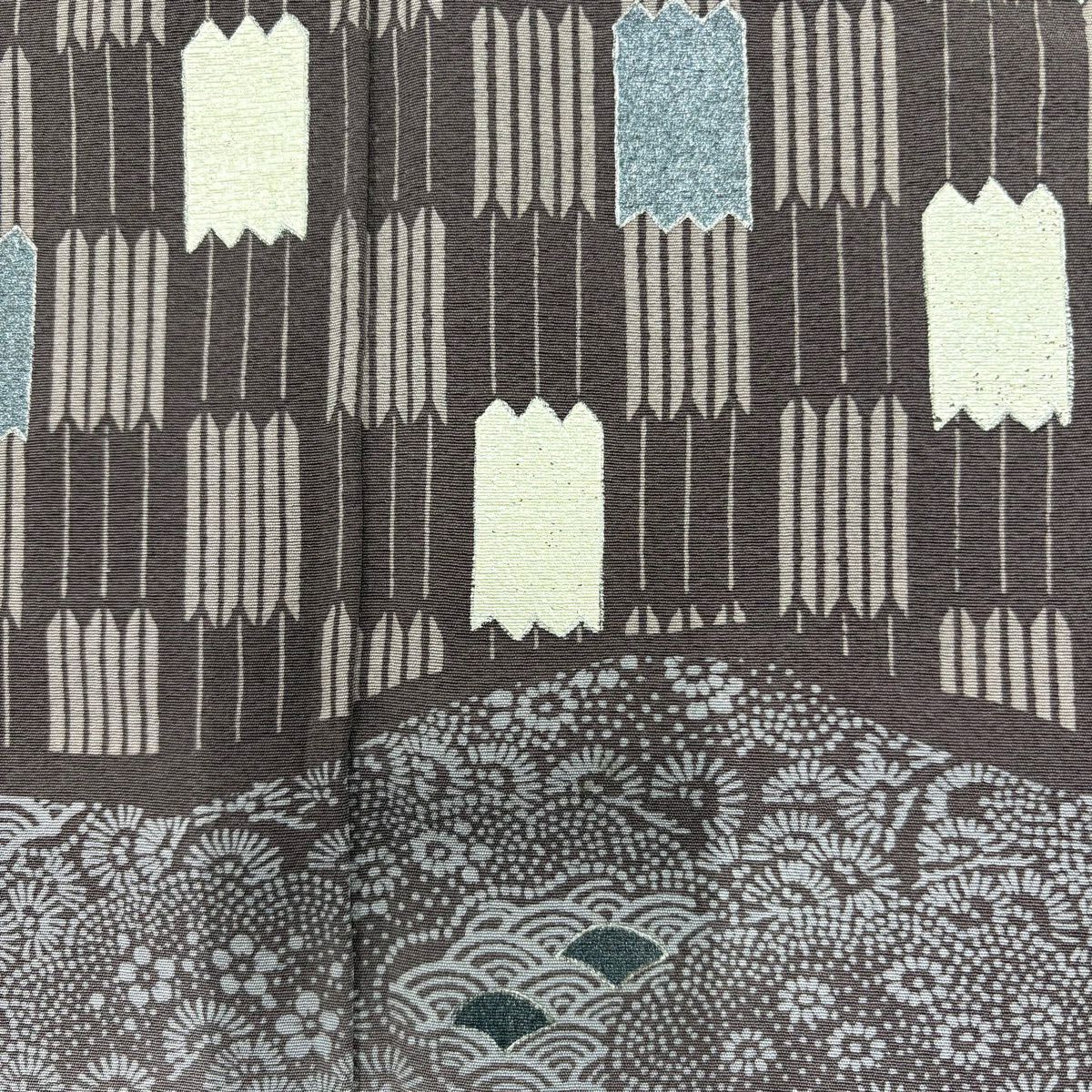 訪問服 身長156.5cm 袖長62.5cm S 雙層 草花紋紋 變化市松樹 金銀彩 米色 純蠶絲 優品級