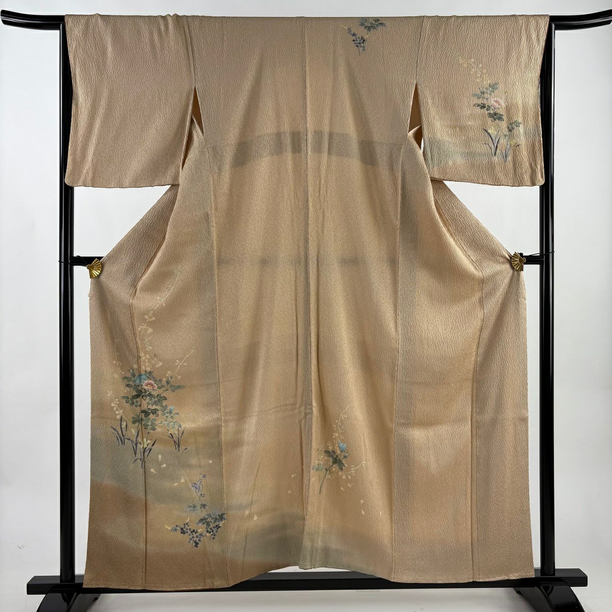 【美品】 付下 身長158cm 袖長65cm M 雙層 草花紋紋 霞 漸層 淺茶 純蠶絲 優品級