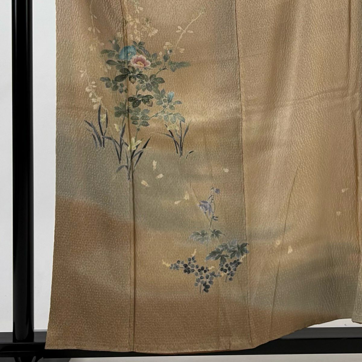 【美品】 付下 身長158cm 袖長65cm M 雙層 草花紋紋 霞 漸層 淺茶 純蠶絲 優品級