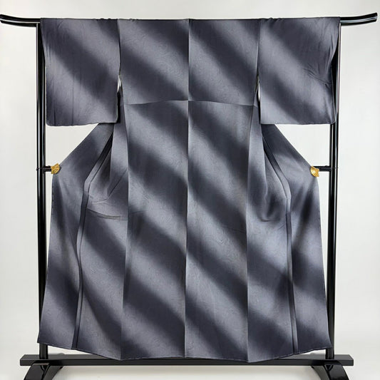 【美品】 小紋 身長157cm 袖長65.5cm M 雙層 大和 墨流し 斜暈染 墨色 純蠶絲 秀品級