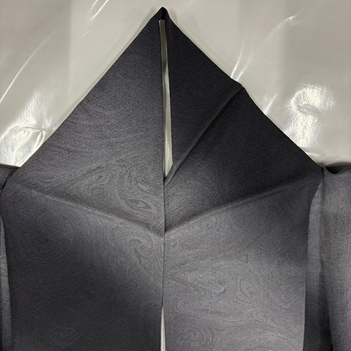 【美品】 小紋 身長157cm 袖長65.5cm M 雙層 大和 墨流し 斜暈染 墨色 純蠶絲 秀品級