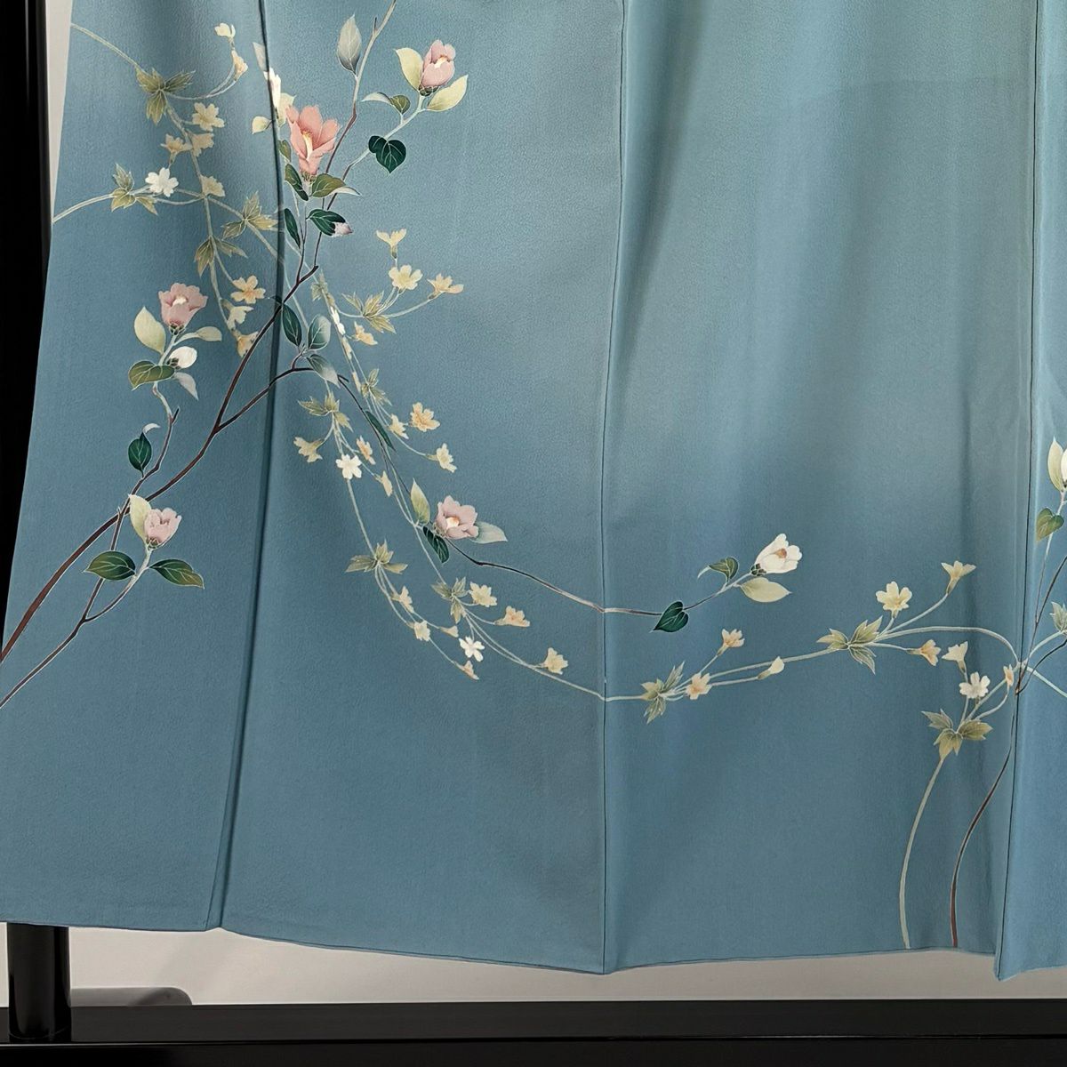 訪問服 身長152cm 袖長62cm S 雙層 落款有 枝花 漸層 水藍 純蠶絲 優品級 一個紋