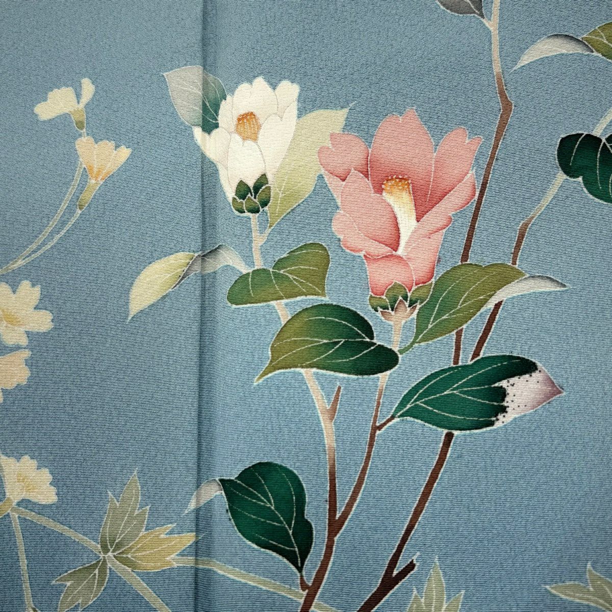 訪問服 身長152cm 袖長62cm S 雙層 落款有 枝花 漸層 水藍 純蠶絲 優品級 一個紋