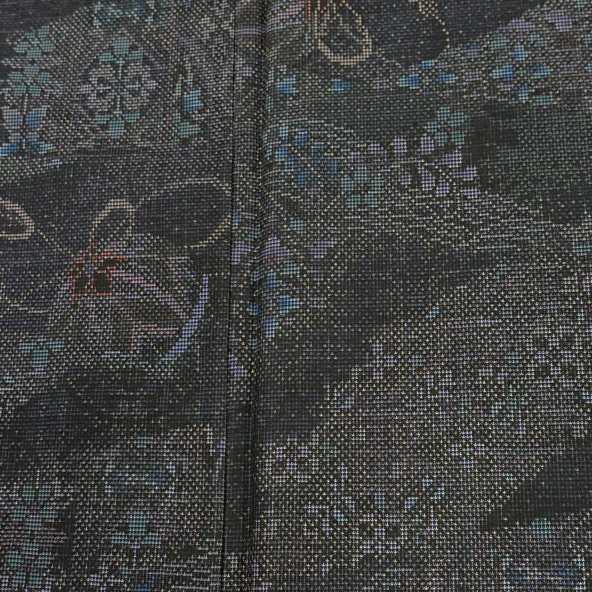 【美品】 大島紬織 身長166cm 袖長66cm M 雙層 泥染 證書在手 手鞠 草花紋紋 墨色 純蠶絲 秀品級