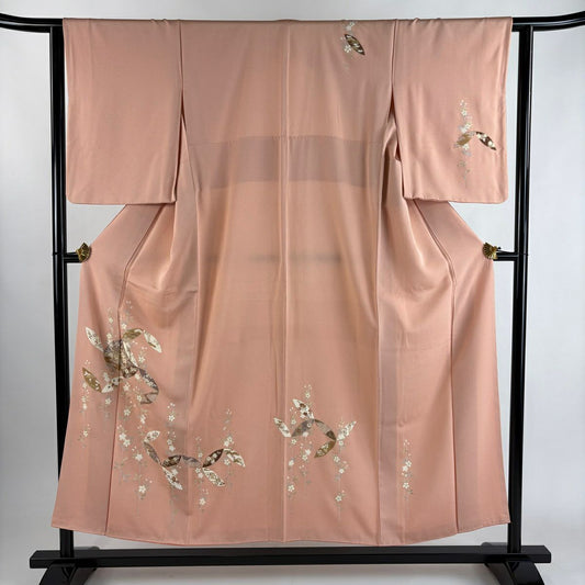 訪問服 身長152.5cm 袖長63cm S 雙層 七寶 櫻花 金絲 金銀彩 鮭粉色 純蠶絲 秀品級