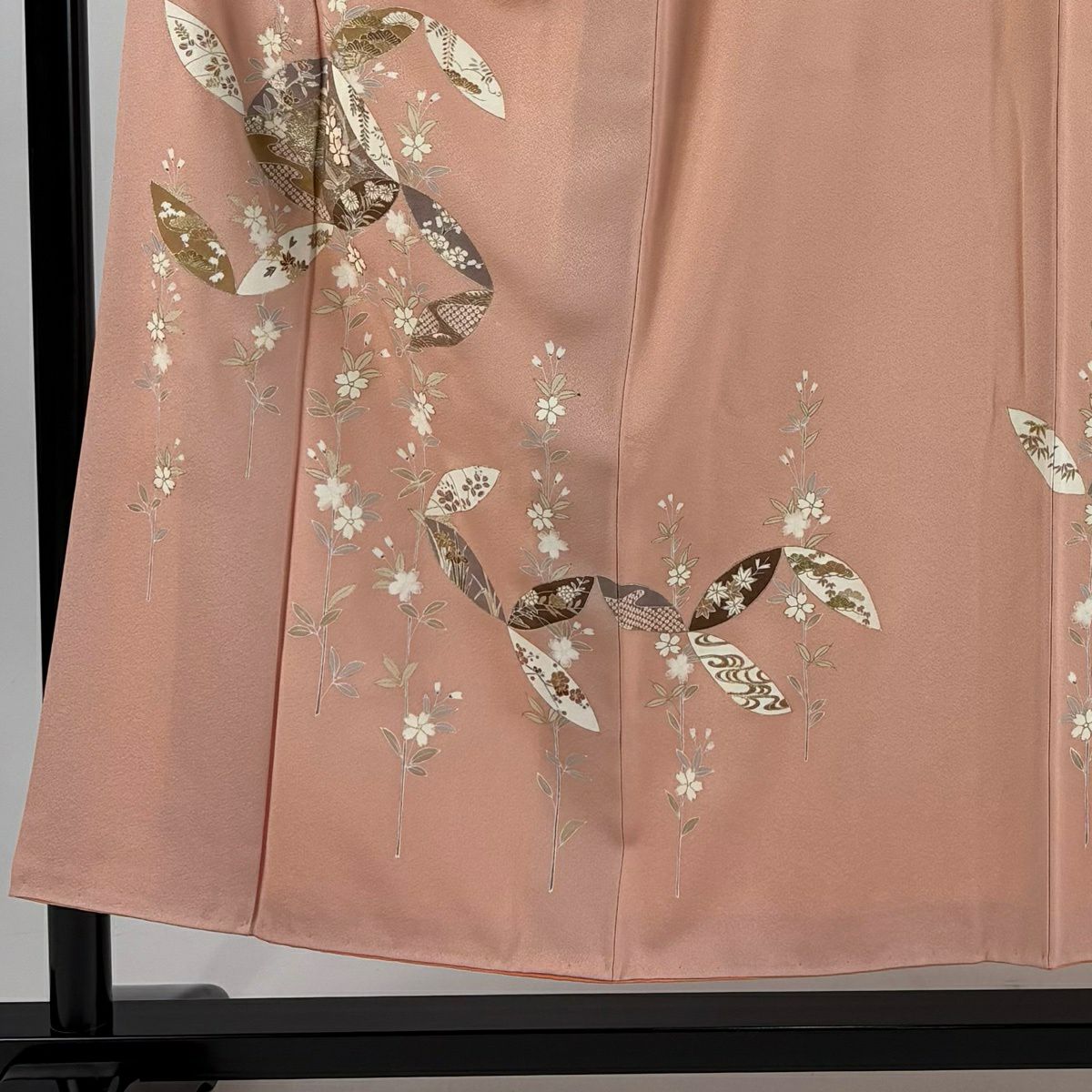 訪問服 身長152.5cm 袖長63cm S 雙層 七寶 櫻花 金絲 金銀彩 鮭粉色 純蠶絲 秀品級